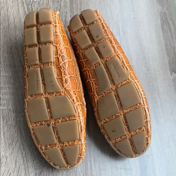 Prada | Brown Croc Embossed Leather Loafers 36.5 - Picture 4 of 9